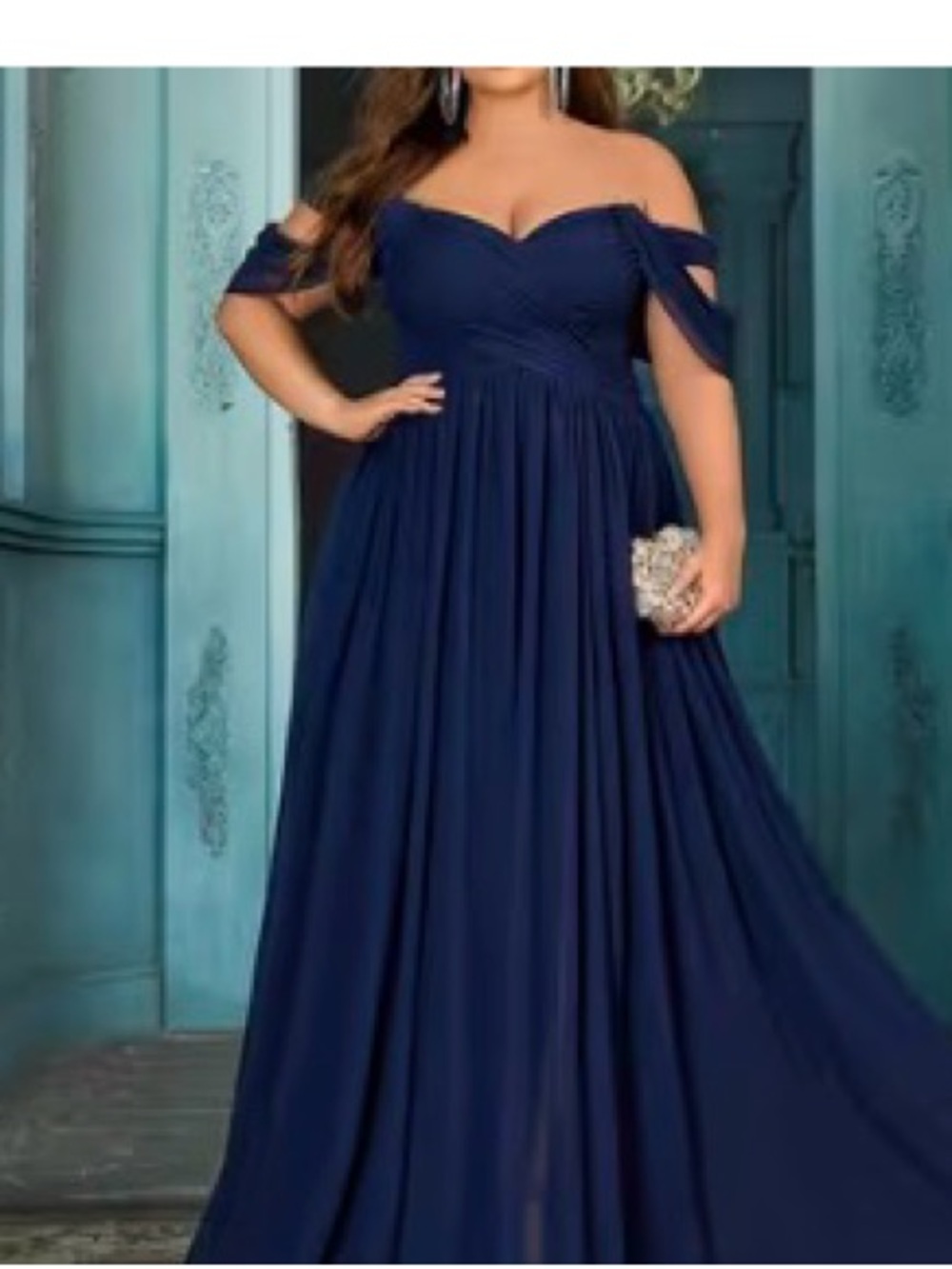 NWOT Off-Shoulder Navy Blue Evening Gown